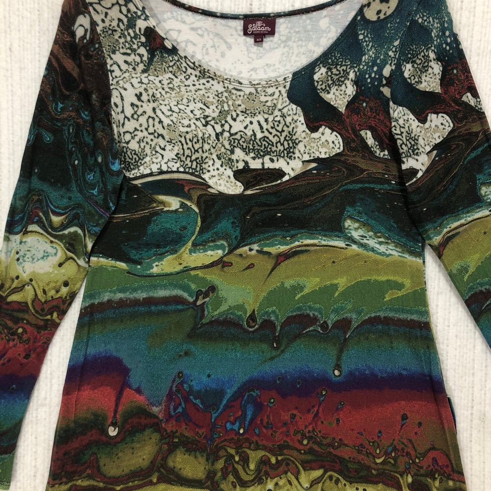 Salaam Womens‎ XS Abstract Marble Print Long Sleeve Tunic Multi-Color USA Made